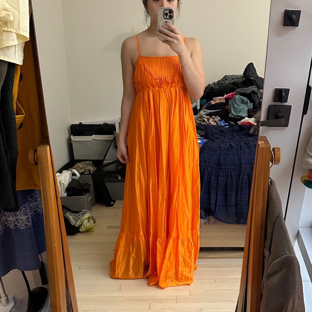 & Other Stories Vibrant Orange Strapless Dress